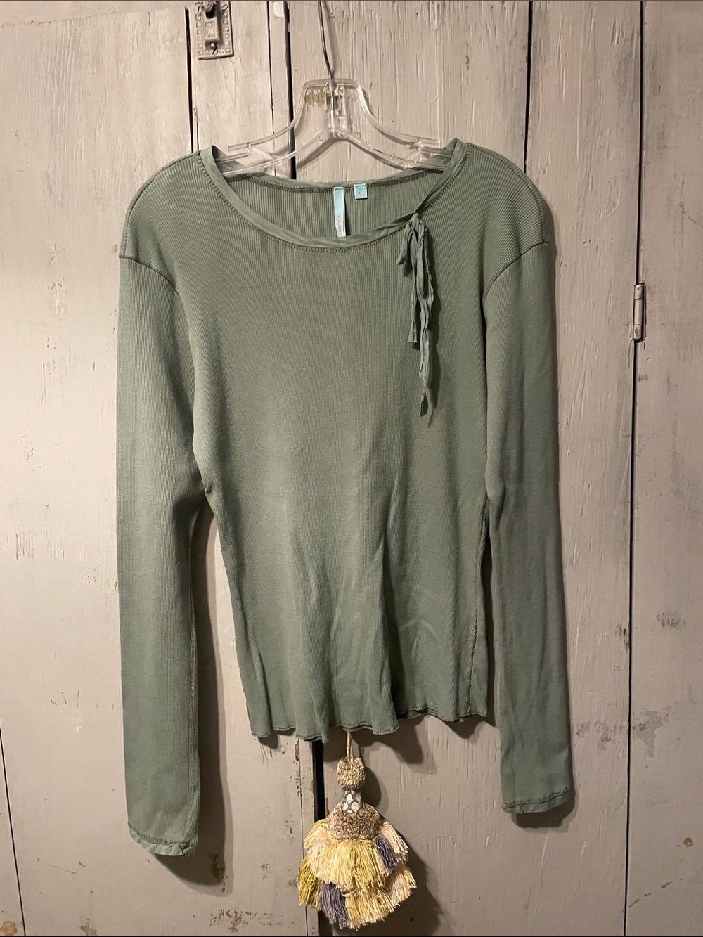 Anthropologie Light Sage Tie-Neck Long Sleeve Top